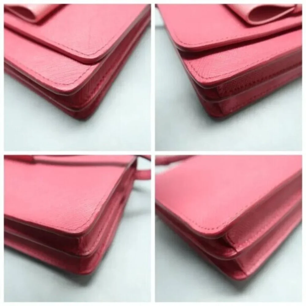 PRADA Saffiano Pink Bow Leather Shoulder Bag 390-082825 - Picture 7 of 13